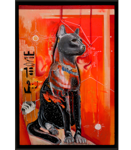 preview of the work of art in which alberto ballocca depicts the statue of the goddess Bastet in the form of a cat