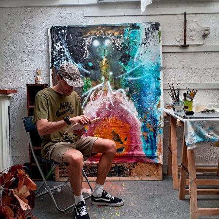 Artist Alberto Ballocca in his studio